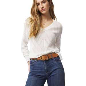 WHBM White V-neck Open Stitch Sweater Size Large